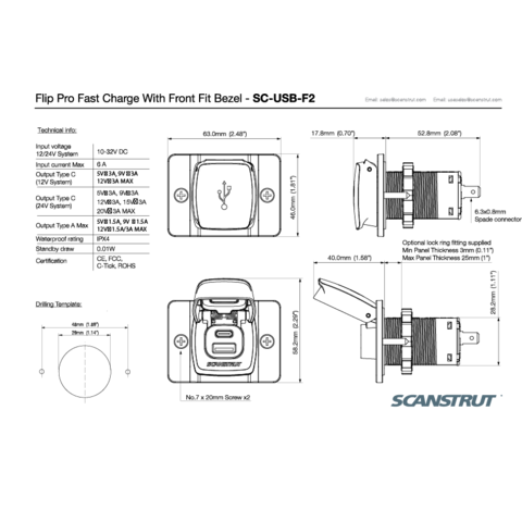 Scanstrut Flip-Pro waterproof USB charging socket 12-24V (SC-USB-F2)