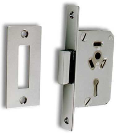 Mortise lock w/lock plate, chrome-plated brass